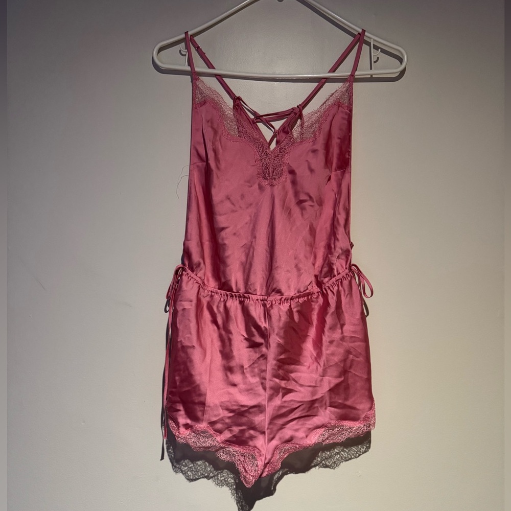 Victoria's Secret Hot Pink Satin Lace Romper